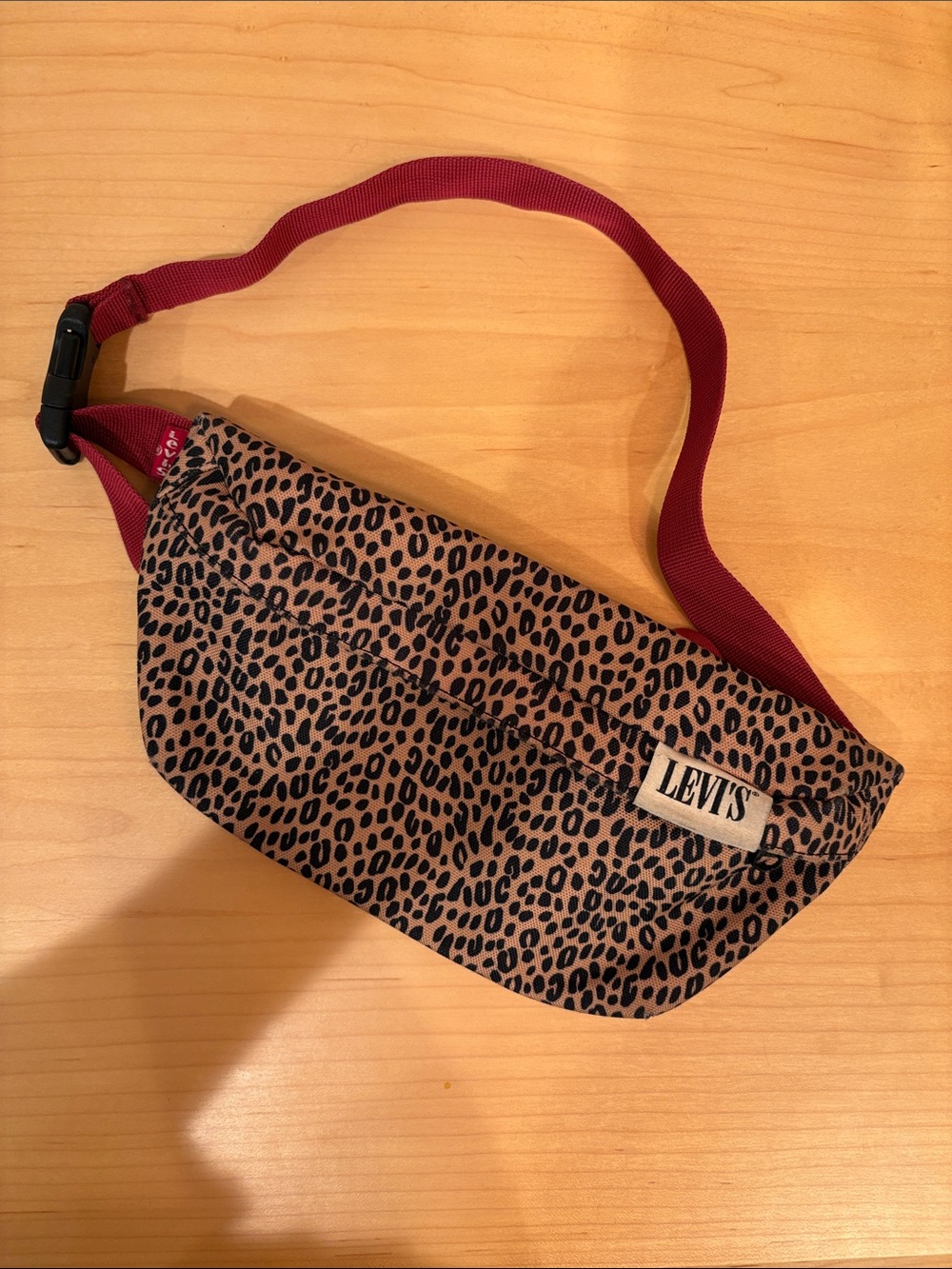 Levi's Leopard Print Fanny Pack with Burgundy Strap